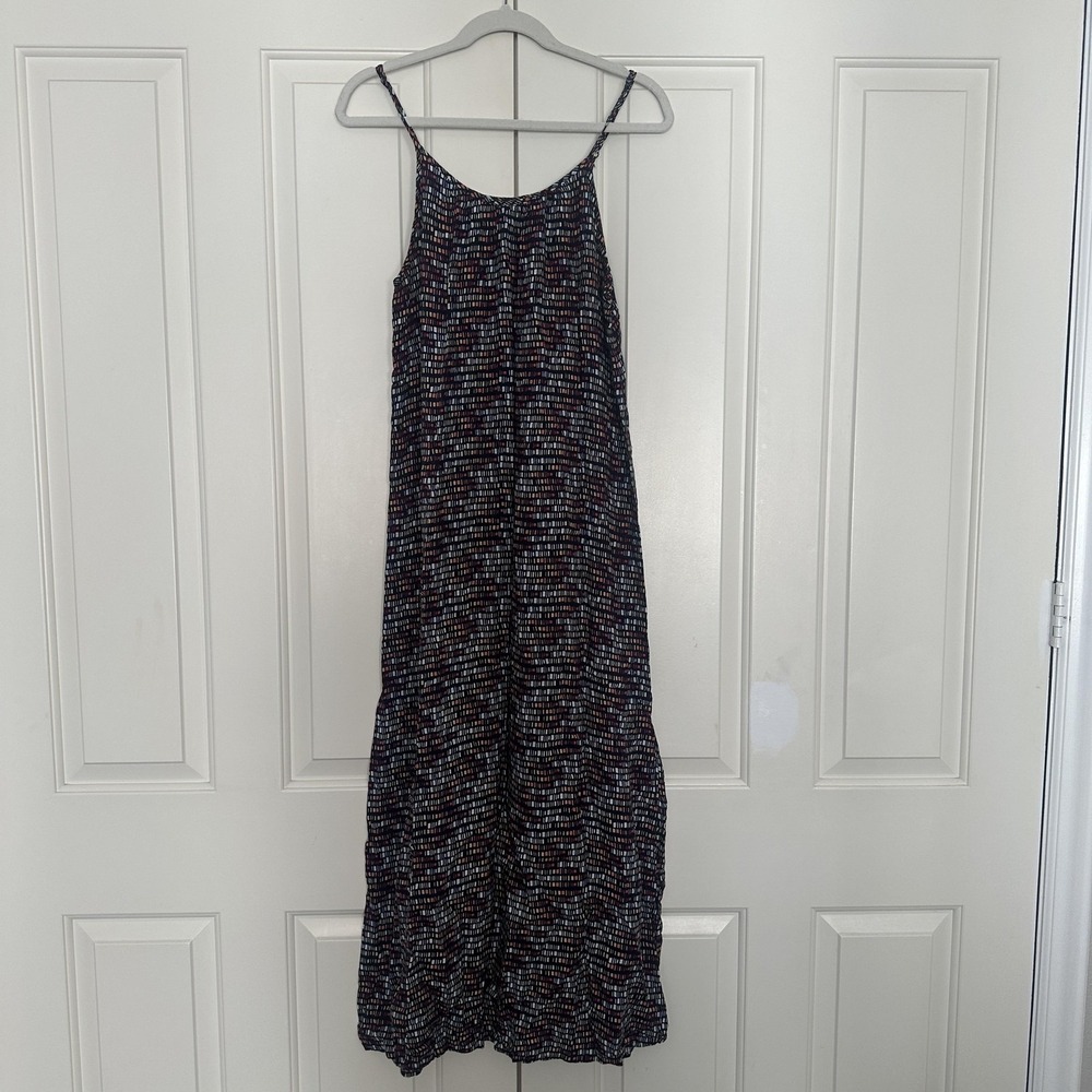 Merona‎ Maxi Dress Large Colorful Abstract Geometric Print Spaghetti Strap Rayon